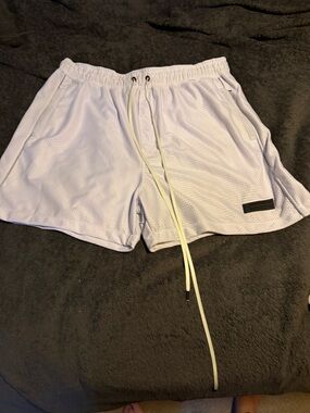 Men's White Athletic Mesh Shorts with Drawstring Waist
